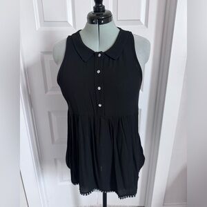 Black Babydoll Dress with Collared Button-Front Peplum